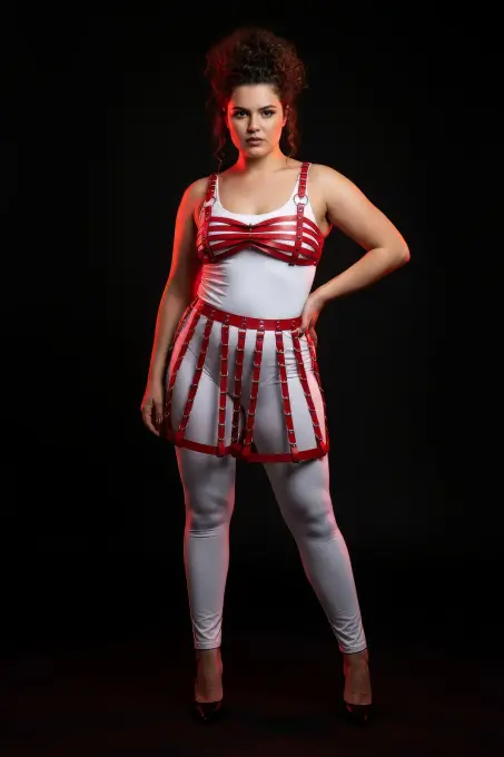 Büyük Beden Kırmızı Deri Etek Stili Harness Vücut Aksesuarı - APFT899 - 3