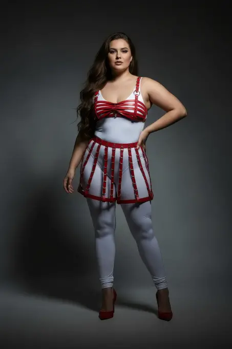 Büyük Beden Kırmızı Deri Etek Stili Harness Vücut Aksesuarı - APFT899 - 4