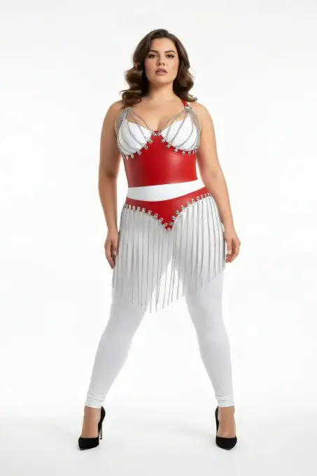 Büyük Beden Kırmızı Etek Zincir Püsküllü Deri Aksesuar - APFT994 - 1