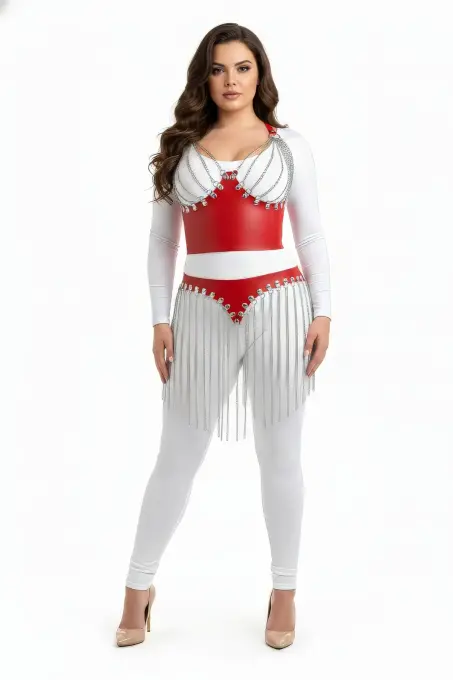 Büyük Beden Kırmızı Etek Zincir Püsküllü Deri Aksesuar - APFT994 - Angels Passion (1)