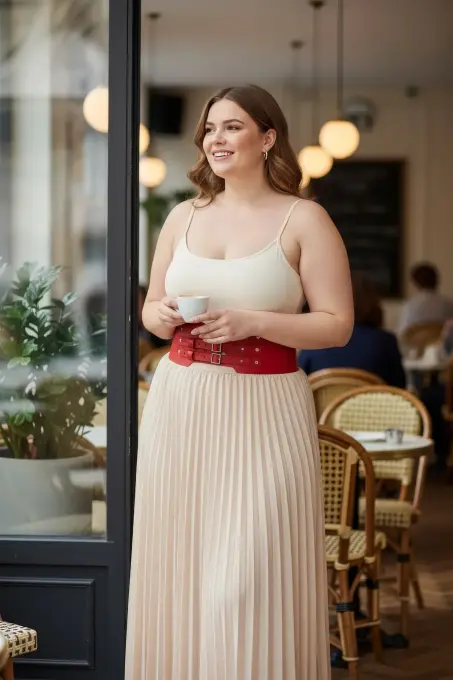 Büyük Beden Kırmızı Geniş Kemer Çok Tokalı Korsaj Detaylı - APFT618 - 1