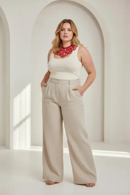 Büyük Beden Kırmızı Kadın Choker Lazer Kesim Detaylı Abiye Şıklığı - APFT1407 - 2