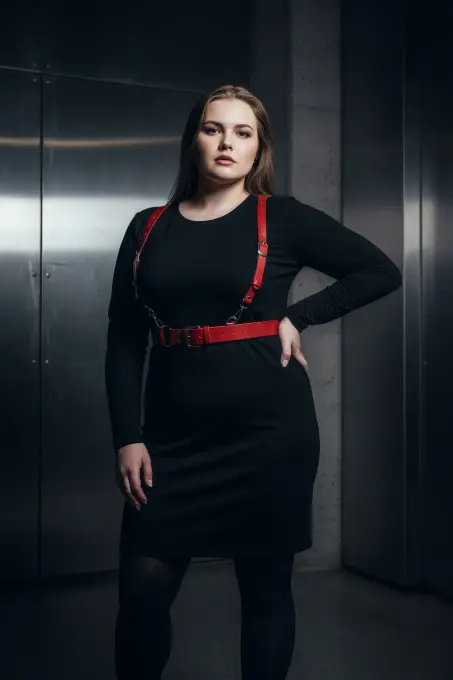 Büyük Beden Kırmızı Kadın Deri Askılı Jartiyer Kemer Kombin Tamamlayıcı - APFT934 - 1