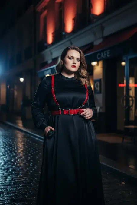 Büyük Beden Kırmızı Kadın Deri Askılı Jartiyer Kemer Kombin Tamamlayıcı - APFT934 - 2