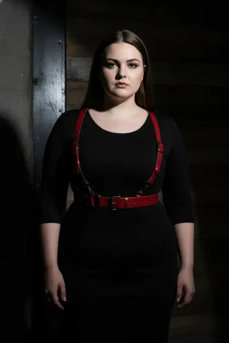 Büyük Beden Kırmızı Kadın Deri Askılı Jartiyer Kemer Kombin Tamamlayıcı - APFT934 - 3