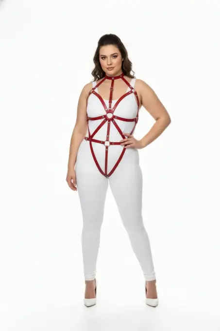 Büyük Beden Kırmızı Kadın Deri Harness Takım Fantazi Vücut Aksesuarı - APFT243 - 1