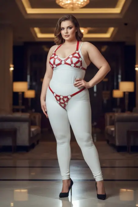 Büyük Beden Kırmızı Kadın Deri Harness Takım Seksi Halka Detaylı - APFT422 - 5