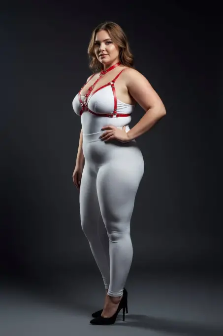 Büyük Beden Kırmızı Kadın Deri Harness Takım Seksi Vücut Aksesuarı - APFT197 - 1