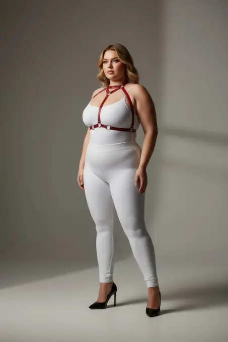 Büyük Beden Kırmızı Kadın Deri Harness Takım Şık Fantazi Vücut Aksesuarı - APFT245 - 1