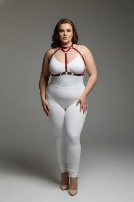 Büyük Beden Kırmızı Kadın Deri Harness Takım Şık Fantazi Vücut Aksesuarı - APFT245 - 2