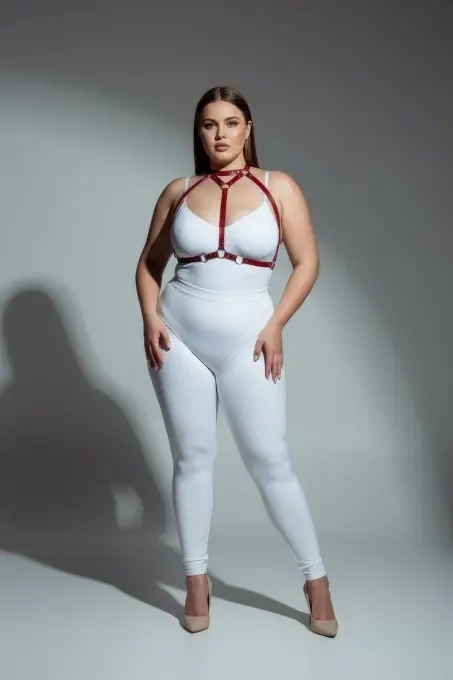 Büyük Beden Kırmızı Kadın Deri Harness Takım Şık Fantazi Vücut Aksesuarı - APFT245 - 3