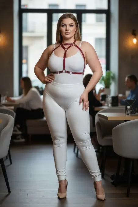 Büyük Beden Kırmızı Kadın Deri Harness Takım Şık Fantazi Vücut Aksesuarı - APFT245 - 5