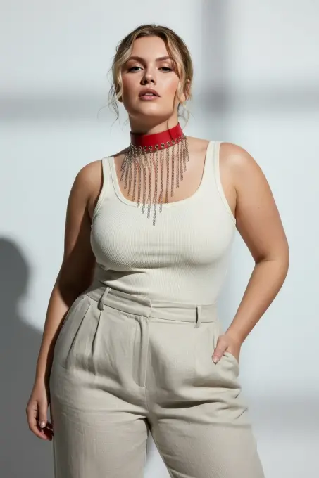 Büyük Beden Kırmızı Kadın Deri Kemer Zincir Püskül Detaylı Şık Aksesuar - APFT629 - 4