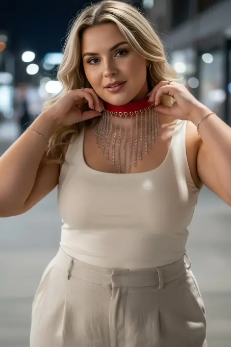 Büyük Beden Kırmızı Kadın Deri Kemer Zincir Püskül Detaylı Şık Aksesuar - APFT629 - 5