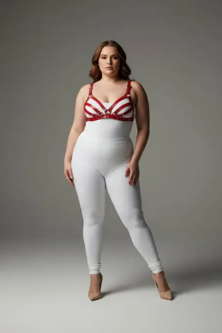 Büyük Beden Kırmızı Kadın Deri Sütyen Harness Takım Şık Fantazi Aksesuar - APFT733 - 1