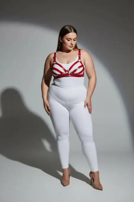 Büyük Beden Kırmızı Kadın Deri Sütyen Harness Takım Şık Fantazi Aksesuar - APFT733 - 3