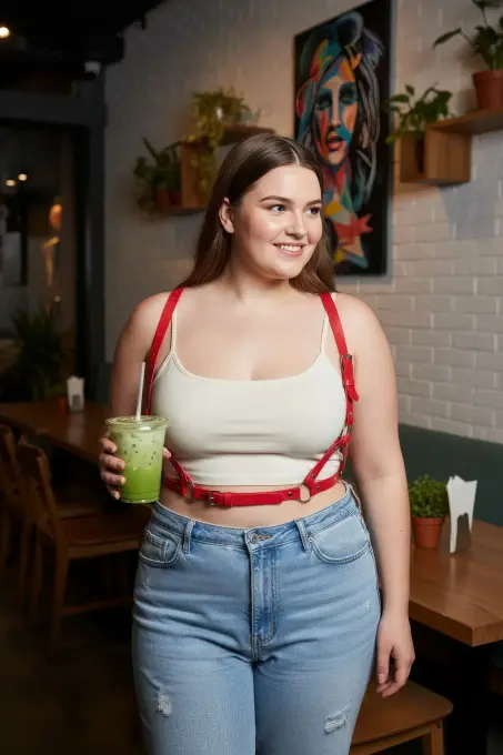 Büyük Beden Kırmızı Kadın Deri Vücut Kemeri Ayarlanabilir Strappy Tasarım - APFT938 - 4