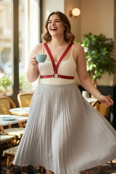 Büyük Beden Kırmızı Kadın Deri Vücut Kemeri Estetik Kombin Tamamlayıcı - APFT633 - 1