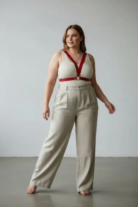 Büyük Beden Kırmızı Kadın Deri Vücut Kemeri Estetik Kombin Tamamlayıcı - APFT633 - 2