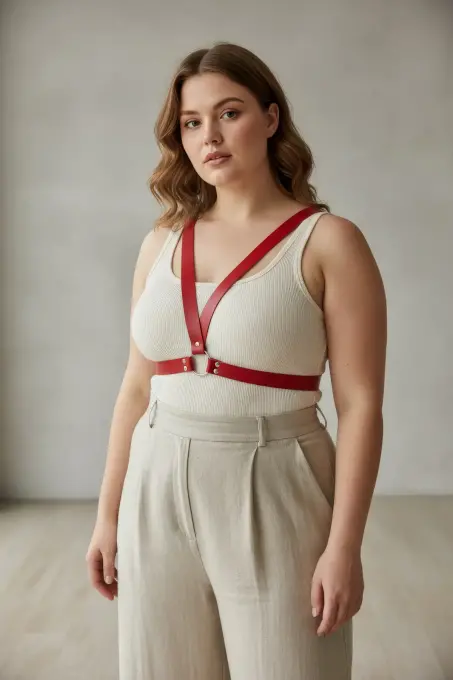 Büyük Beden Kırmızı Kadın Deri Vücut Kemeri Estetik Kombin Tamamlayıcı - APFT633 - 3