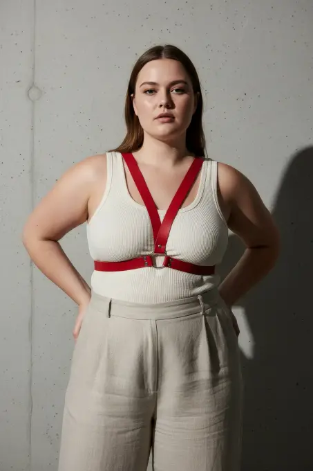 Büyük Beden Kırmızı Kadın Deri Vücut Kemeri Estetik Kombin Tamamlayıcı - APFT633 - 5