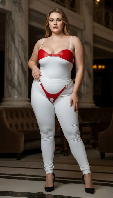 Büyük Beden Kırmızı Kadın Deri Zincir Detaylı Fantezi Harness Takım - APFT1234 - 4