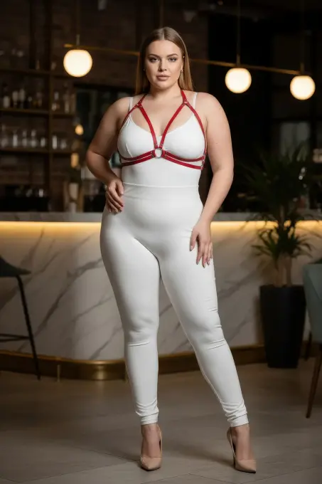 Büyük Beden Kırmızı Kadın Harness Deri Halka Detaylı Fantazi Sütyen Aksesuarı - APFT200 - 1