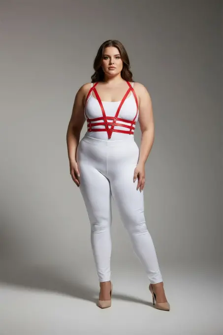 Büyük Beden Kırmızı Kadın Harness Takım Ayarlanabilir Deri Vücut Aksesuarı - APFT237 - 1