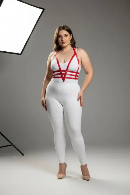 Büyük Beden Kırmızı Kadın Harness Takım Ayarlanabilir Deri Vücut Aksesuarı - APFT237 - 2