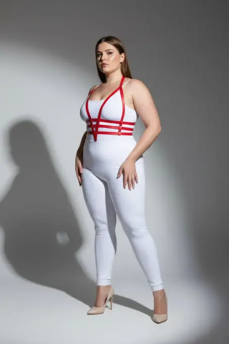 Büyük Beden Kırmızı Kadın Harness Takım Ayarlanabilir Deri Vücut Aksesuarı - APFT237 - 3