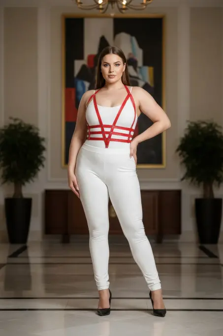 Büyük Beden Kırmızı Kadın Harness Takım Ayarlanabilir Deri Vücut Aksesuarı - APFT237 - 5