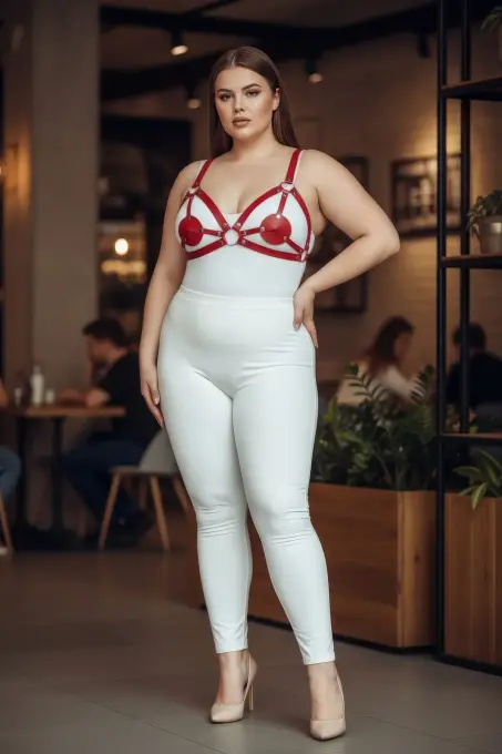 Büyük Beden Kırmızı Kadın Harness Takım Deri Halka Detaylı Fantezi Aksesuar - APFT112 - 5