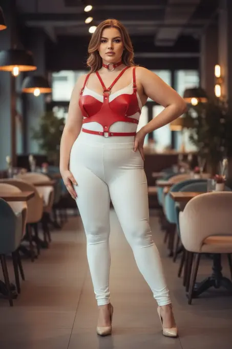 Büyük Beden Kırmızı Kadın Harness Takım Deri Halka Detaylı Fantezi Aksesuar - APFT1296 - 3