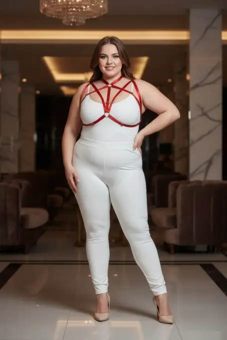 Büyük Beden Kırmızı Kadın Harness Takım Halka Detaylı Lastik Fantezi Aksesuar - APFT166 - 5