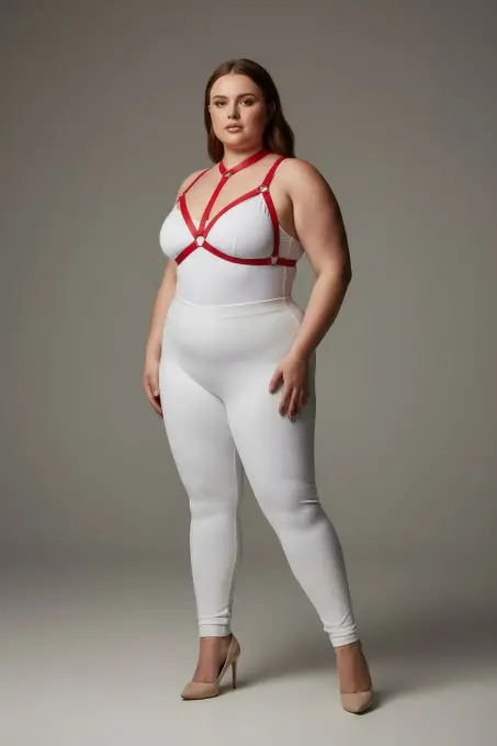 Büyük Beden Kırmızı Kadın Harness Takım Halka Detaylı Lastik Fantezi Aksesuar - APFT93 - 1