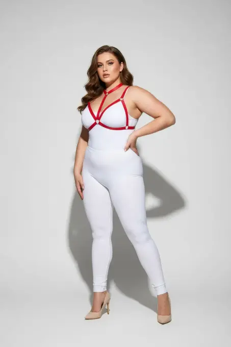 Büyük Beden Kırmızı Kadın Harness Takım Halka Detaylı Lastik Fantezi Aksesuar - APFT93 - 3