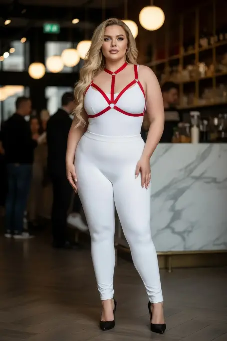 Büyük Beden Kırmızı Kadın Harness Takım Halka Detaylı Lastik Fantezi Aksesuar - APFT93 - 5