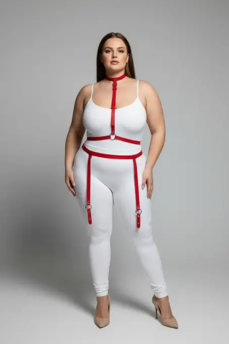 Büyük Beden Kırmızı Kadın Jartiyer Harness Deri Vücut Aksesuarı - APFT230 - 1