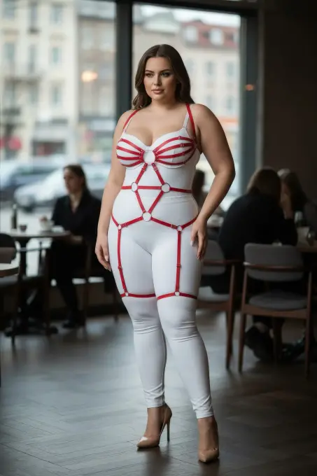 Büyük Beden Kırmızı Kadın Jartiyer Harness Tam Vücut Halka Detaylı Fantazi Aksesuar - APFT568 - 4