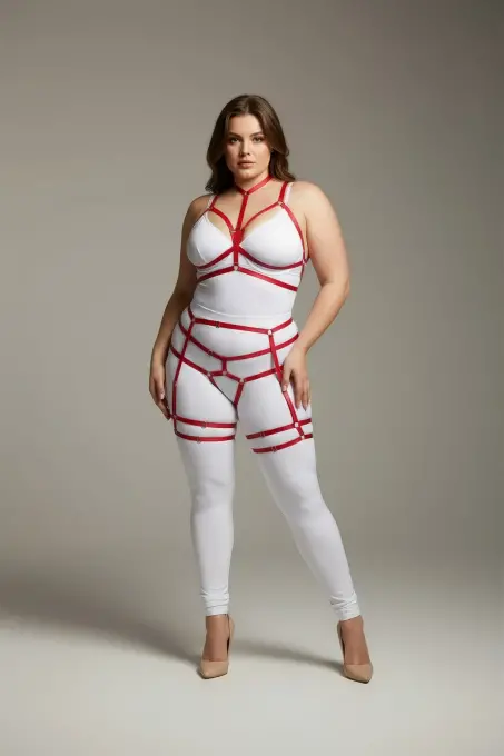 Büyük Beden Kırmızı Kadın Jartiyer Harness Vücudu Saran Fantazi Deri Aksesuar - APFT142 - 1