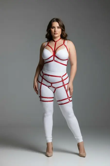Büyük Beden Kırmızı Kadın Jartiyer Harness Vücudu Saran Fantazi Deri Aksesuar - APFT142 - 2