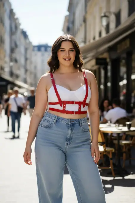 Büyük Beden Kırmızı Kadın Kemer Askılı Deri Harness Vücut Aksesuarı - APFT941 - 1