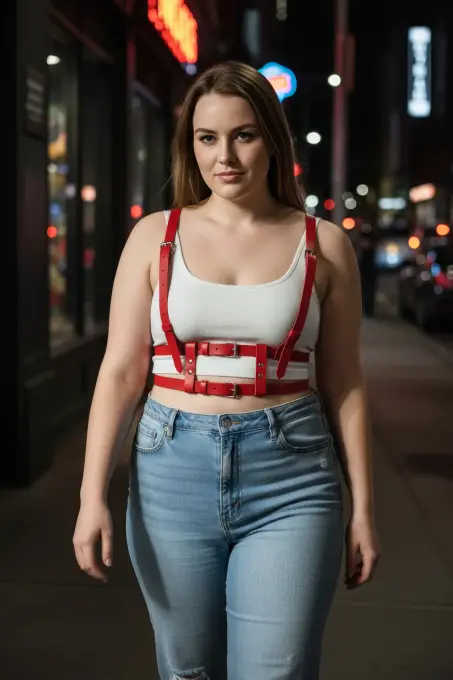 Büyük Beden Kırmızı Kadın Kemer Askılı Deri Harness Vücut Aksesuarı - APFT941 - 2