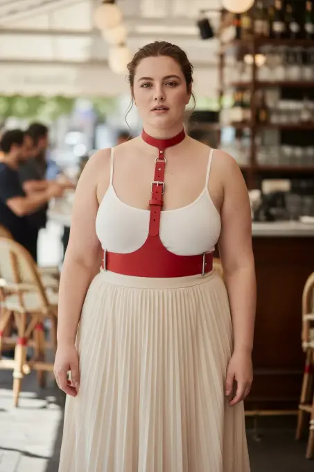 Büyük Beden Kırmızı Kadın Kemer Askılı Korse Stil Deri Aksesuar - APFT1297 - 1