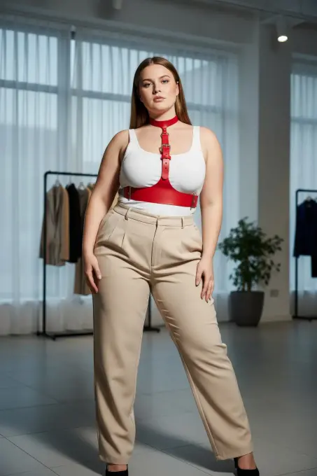 Büyük Beden Kırmızı Kadın Kemer Askılı Korse Stil Deri Aksesuar - APFT1297 - 4