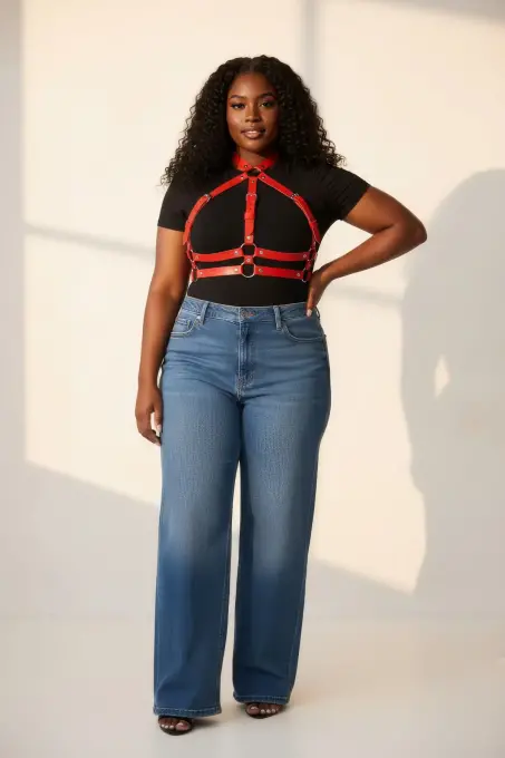 Büyük Beden Kırmızı Kadın Kemer Ayarlanabilir Deri Harness Vücut Aksesuarı - APFT218 - Angels Passion (1)