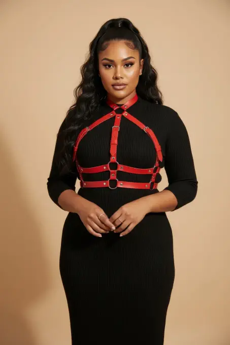 Büyük Beden Kırmızı Kadın Kemer Ayarlanabilir Deri Harness Vücut Aksesuarı - APFT218 - 3