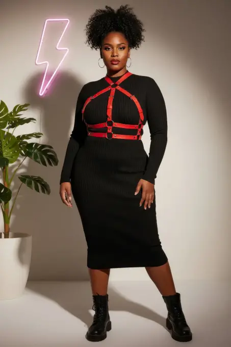 Büyük Beden Kırmızı Kadın Kemer Ayarlanabilir Deri Harness Vücut Aksesuarı - APFT218 - 4