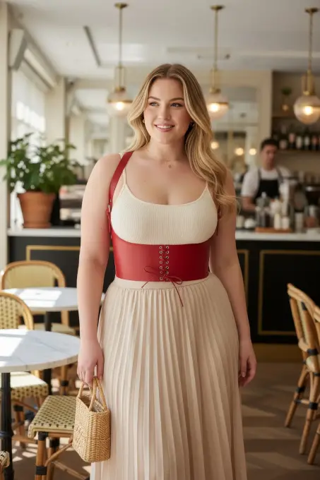 Büyük Beden Kırmızı Kadın Kemer Bağcıklı Korse Stili Omuz Askılı - APFT855 - 1