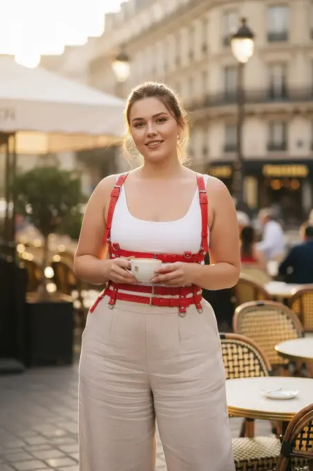 Büyük Beden Kırmızı Kadın Kemer, Çoklu Askılı Deri Vücut Kuşağı - APFT630 - 1